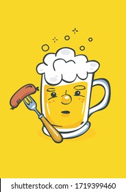 Cute glass of beer and sausage