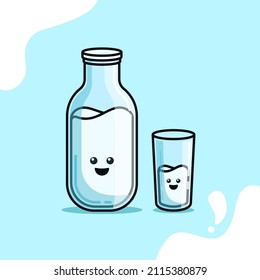 cute glass bottle with a milk cartoon emoticon