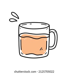 Cute glass cup of coffee isolated on white background. Vector hand-drawn illustration in doodle style. Perfect for cards, menu, logo, decorations.