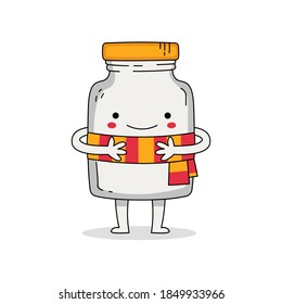 Cute glass jar cartoon character wearing a scarf