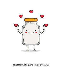 Cute glass jar cartoon character spreading love