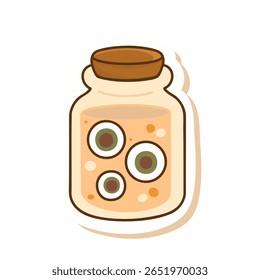 Cute glass jar filled with colorful eyeballs in kawaii style
