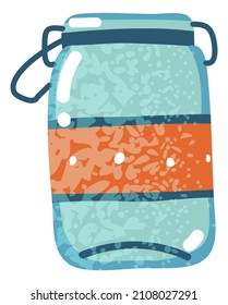 Frasco de vidrio. Cubierta de cocina con tapa metálica
