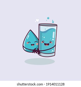 lindo vaso y linda pareja de kawai carácter pareja con el concepto de agua del mundo