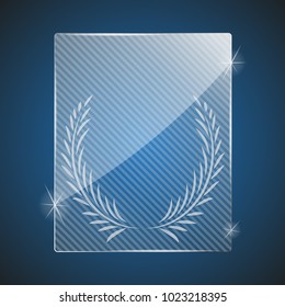 Cute glass trophy award. Vector illustration. Blank shiny glass award