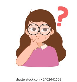 Cute Glasses Girl Thinking Illustration