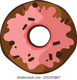 Cute Glazed Donut Illustration. Fast Food Icon. Menu In Cafe. Unhealthy And Calories Food. Sweet And Sugar Pastry. Round Donut Holes With Glaze And Sprinkles. Yummy Cake. Delicious Bake Dessert.