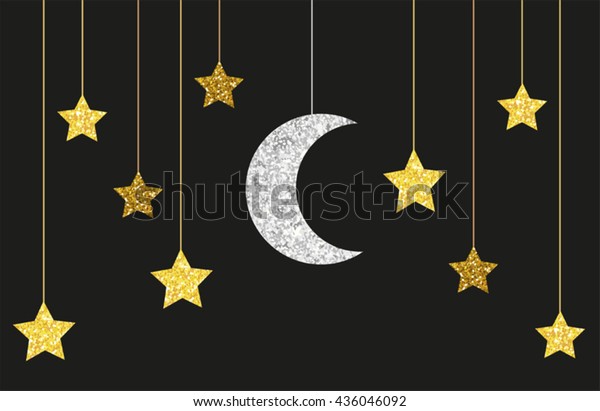 Cute Glitter Gold Silver Moon Stars Stock Vector Royalty Free