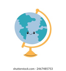 Cute globe character vector illustration. Educational geographical element. Funny doodle style