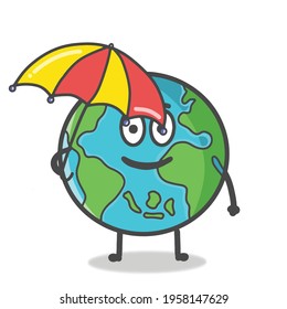 Cute Globe, Earth Character Flat Cartoon Emoticon Vector Template Design Illustration