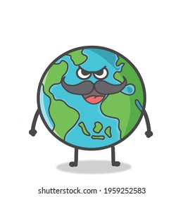Cute Globe, Earth Character Flat Cartoon Emoticon Vector Template Design Illustration