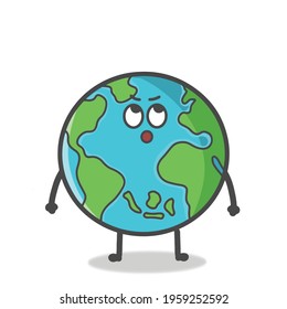 Cute Globe, Earth Character Flat Cartoon Emoticon Vector Template Design Illustration