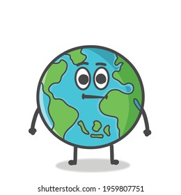 Cute Globe, Earth Character Flat Cartoon Emoticon Vector Template Design Illustration