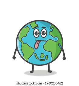 Cute Globe, Earth Character Flat Cartoon Emoticon Vector Template Design Illustration