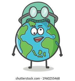Cute Globe, Earth Character Flat Cartoon Emoticon Vector Template Design Illustration