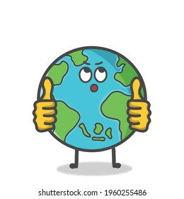 Cute Globe, Earth Character Flat Cartoon Emoticon Vector Template Design Illustration