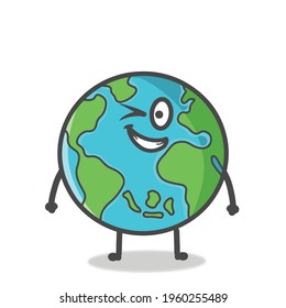 Cute Globe, Earth Character Flat Cartoon Emoticon Vector Template Design Illustration