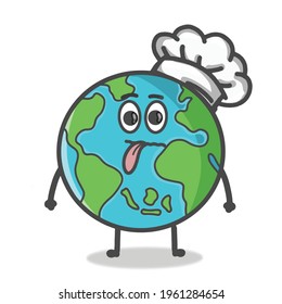 Cute Globe, Earth Character Flat Cartoon Emoticon Vector Template Design Illustration