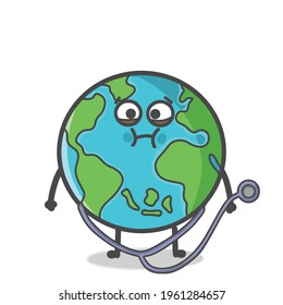Globo Cute, Carácter Tierra Caricatura Plana Ilustración Diseño de Plantilla de Vector Emoticon
