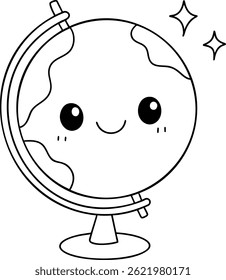 A Cute globe illustration with smiling face and sparkles, perfect for educational themes