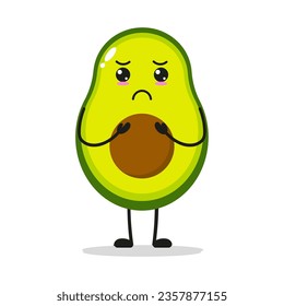 Un personaje de aguacate sombrío. Divertido emoticono de dibujos animados de frutas tristes de estilo plano. ilustración vectorial aguacate emoji