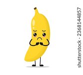 Cute gloomy banana character. Funny sad fruit cartoon emoticon in flat style. food vector illustration