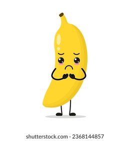 Cute gloomy banana character. Funny sad fruit cartoon emoticon in flat style. food vector illustration