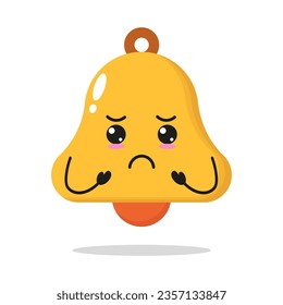 Cute gloomy bell character. Funny sad chime cartoon emoticon in flat style. bell vector illustration