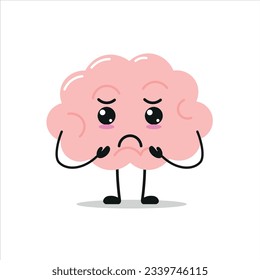 Cute gloomy brain character. Funny sad brain cartoon emoticon in flat style. encephalon emoji vector illustration