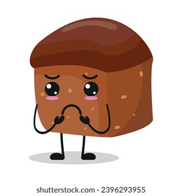 Cute gloomy brownies character. Funny sad bakery cartoon emoticon in flat style. closet vector illustration