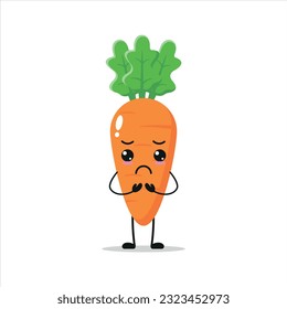 Un carácter de zanahoria triste. Divertido emoticono de dibujos animados de zanahoria triste de estilo plano. ilustración vectorial de emoji vegetal