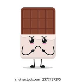 Cute gloomy chocolate bar character. Funny sad sweet cartoon emoticon in flat style. closet vector illustration