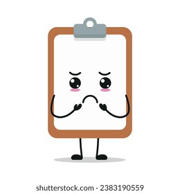 Cute gloomy clipboard character. Funny sad notepad cartoon emoticon in flat style. closet vector illustration