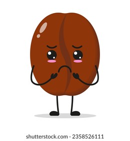 Cute gloomy coffee seed character. Funny sad drink cartoon emoticon in flat style. coffee emoji vector illustration