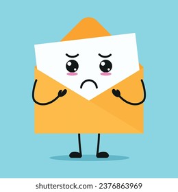 Cute gloomy envelope character. Funny sad postcard cartoon emoticon in flat style. closet vector illustration