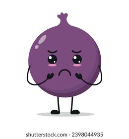 Cute gloomy fig character. Funny sad fruit cartoon emoticon in flat style. closet vector illustration