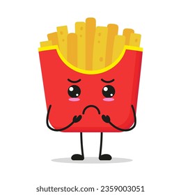 Cute gloomy French fries character. Funny sad junk food cartoon emoticon in flat style. potato fries emoji vector illustration