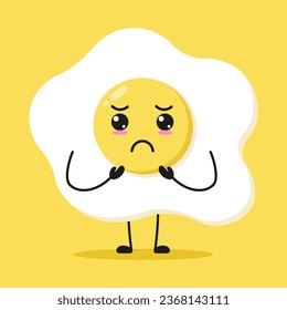 Cute gloomy fried egg character. Funny sad food cartoon emoticon in flat style. egg vector illustration