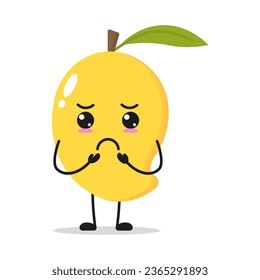 Carácter pesimista de mango. Divertido emoticono de dibujos animados de frutas tristes de estilo plano. ilustración de vector alimentario