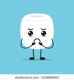 Cute gloomy marshmallow character. Funny sad marshmallow cartoon emoticon in flat style. sweet emoji vector illustration