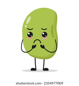 Cute gloomy mung bean character. Funny sad bean cartoon emoticon in flat style. mung bean emoji vector illustration