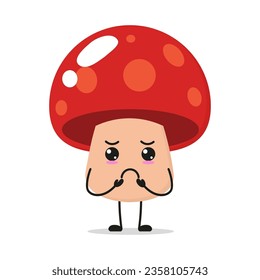 Frische, düstere Pilzfigur. Funny traurigen Pilz Cartoon Emoticon im flachen Stil. Champignon Emoji Vektorgrafik