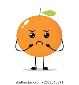 Cute gloomy orange character. Funny sad orange cartoon emoticon in flat style. Fruit emoji vector illustration