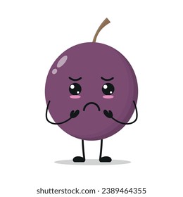 Cute gloomy passion fruit cartoon. Funny sad fruit cartoon emoticon in flat style. closet vector illustration