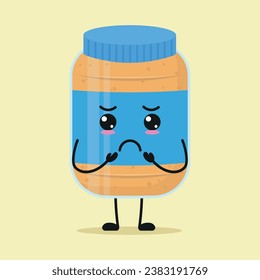 Cute gloomy peanut butter cartoon. Funny sad food cartoon emoticon in flat style. closet vector illustration