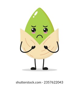Cute gloomy pistachio character. Funny sad fruit cartoon emoticon in flat style. pistachio emoji vector illustration