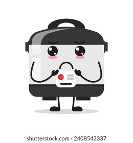 Cute gloomy rice cooker character. Funny sad home appliance cartoon emoticon in flat style. closet vector illustration