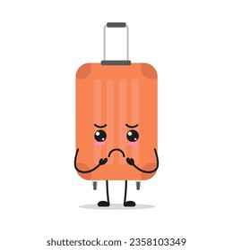 Cute gloomy suitcase character. Funny sad briefcase cartoon emoticon in flat style. bag emoji vector illustration