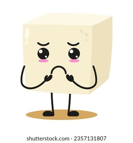 Cute gloomy tofu character. Funny sad food cartoon emoticon in flat style. tofu vector illustration