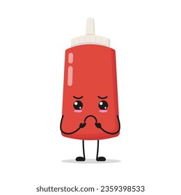 Cute gloomy tomato sauce bottle character. Funny sad food cartoon emoticon in flat style. tomato sauce bottle emoji vector illustration
